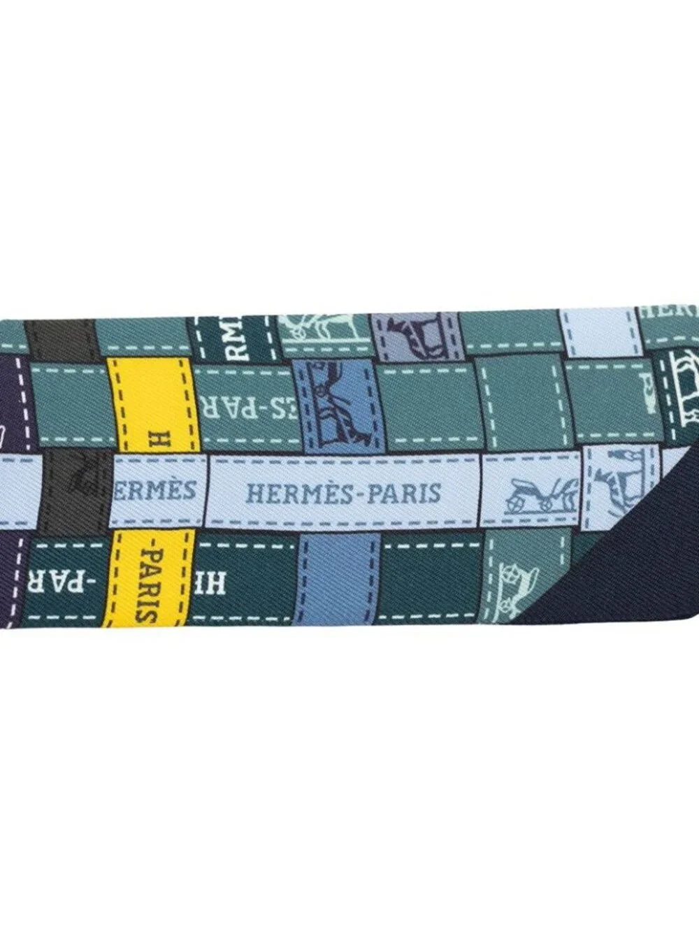 Hermes Twilly Bolduc Au Carre Scarf Navy Blue Multicolor Silk